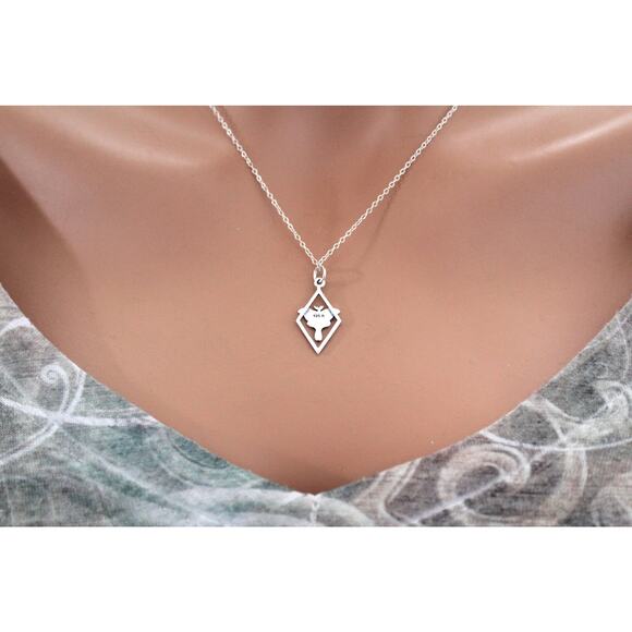 Sterling Silver Tiny Luna Moth in Diamond Frame Necklace - Picture 4 of 4